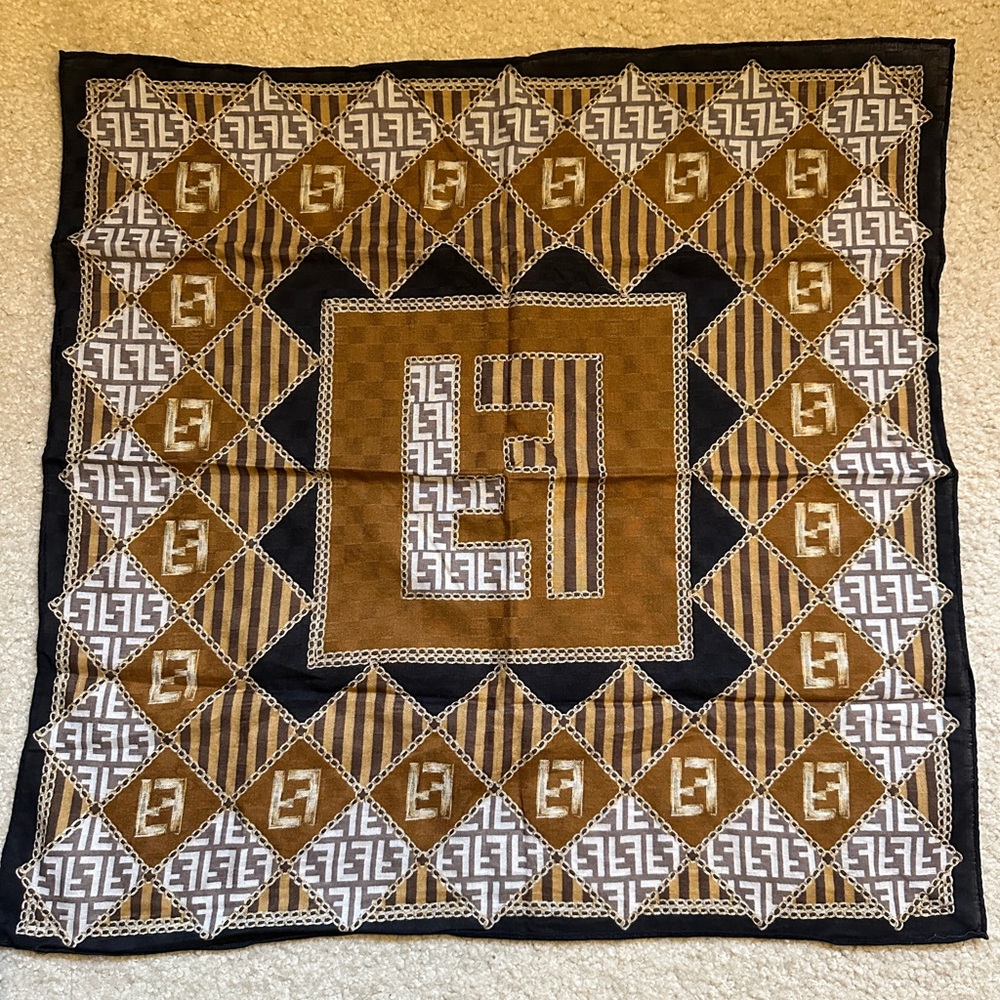 Fendi Brown and Black Geometric Scarf